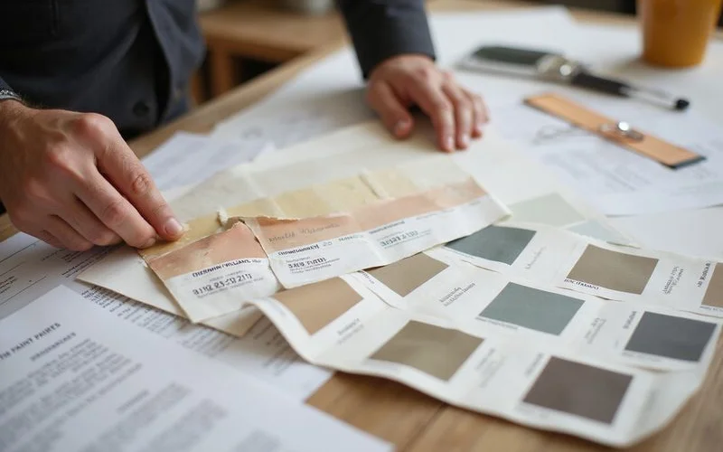 HOA color sample board with paint chips for architectural review