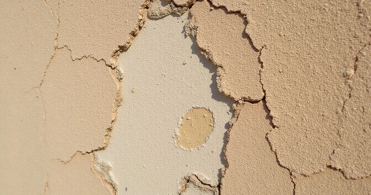 Close-up of cracked and peeling exterior paint on a Phoenix stucco home showing signs of weather damage